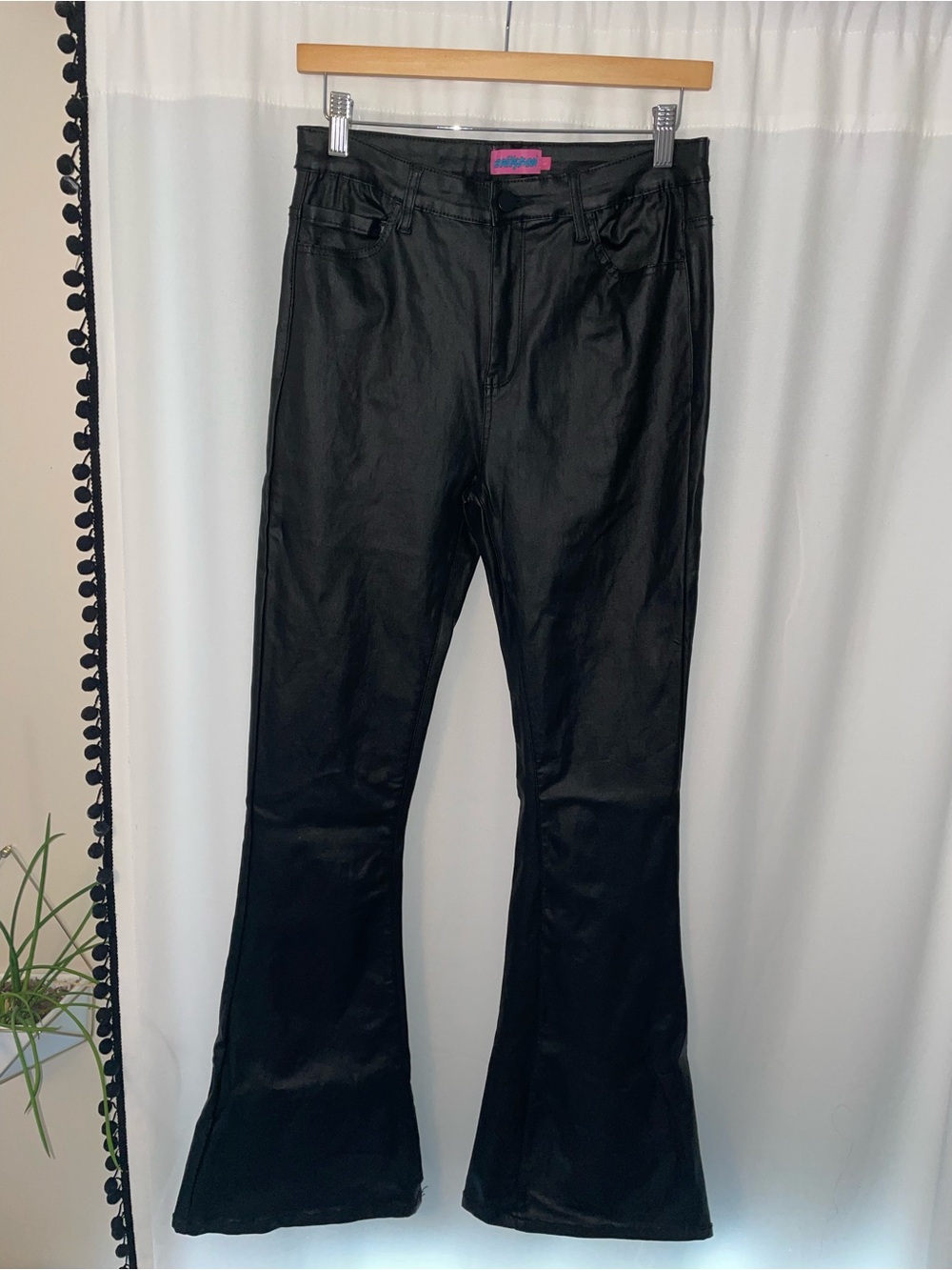Edikted black pleather flares hot pants women’s L large faux leather flare botto